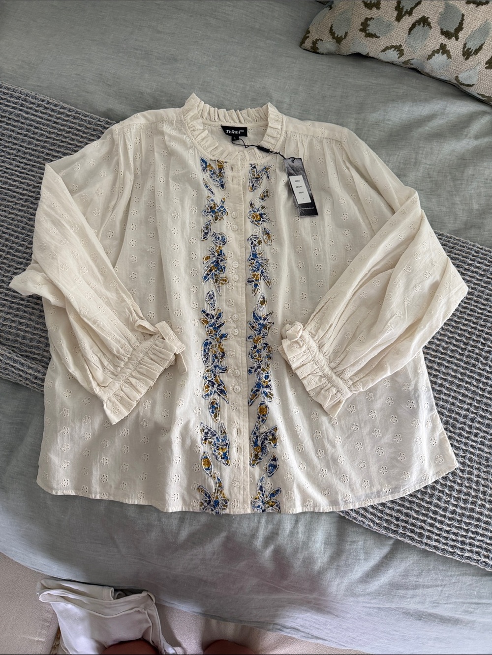 Tolani Abigail ivory Embroidered Eyelet Blouse